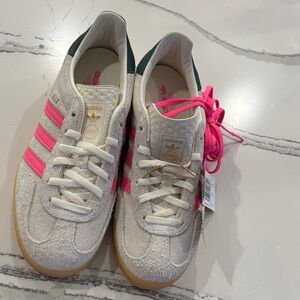 Adidas White Gazelle Sneakers with Pink Accents